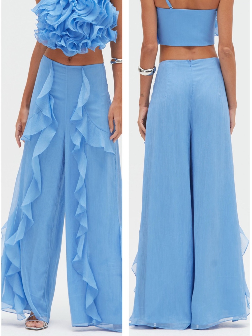 PatBO Chiffon $595 Wonderland Pant Blue Size 6 US / 38 Brazil